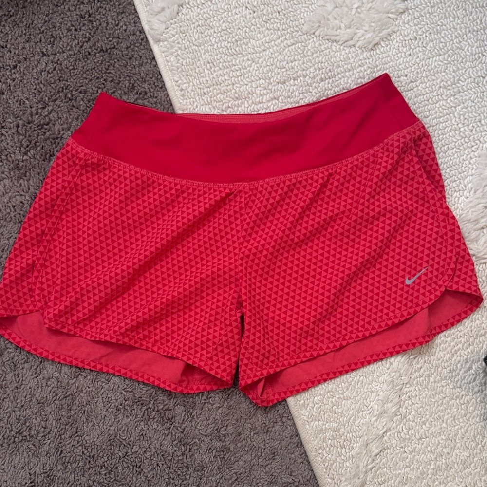 Nike Women's Red/Rose Athletic Running Shorts with Geometric Print